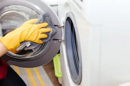 Technician servicing a front-load washer door seal